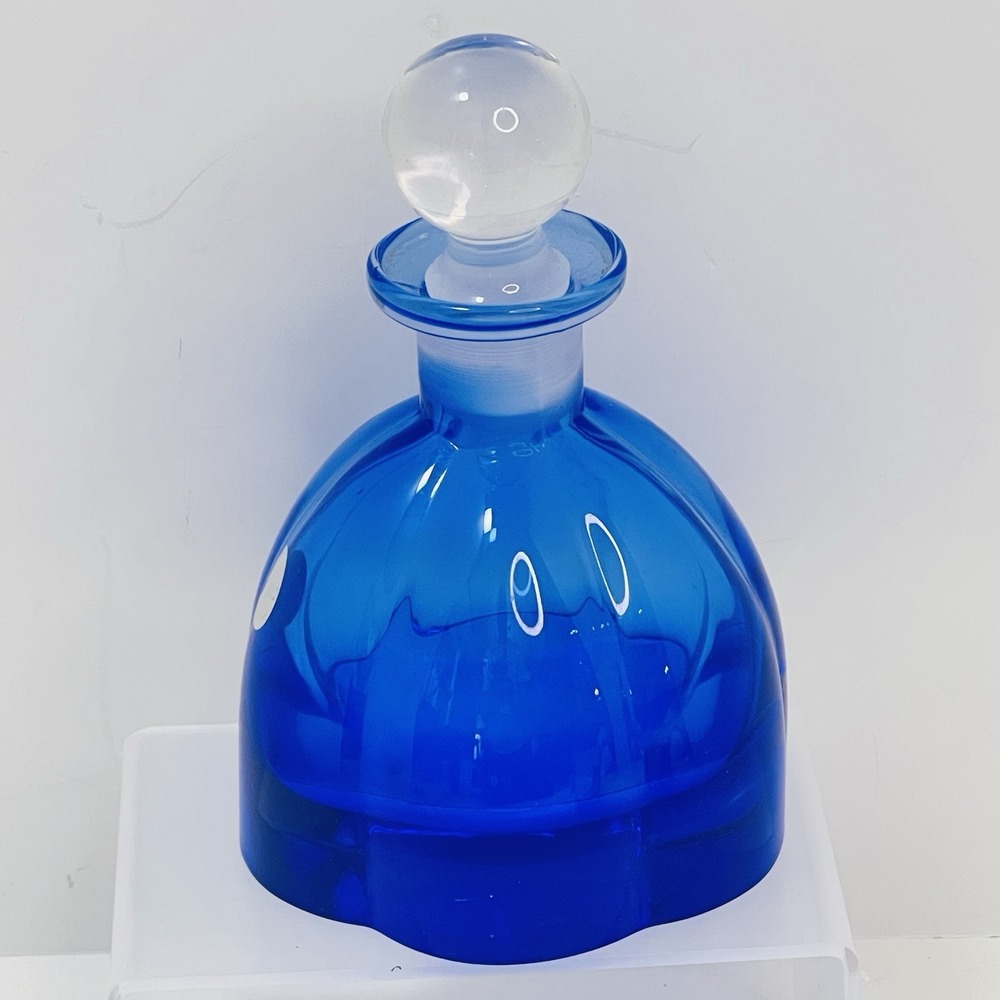 Collezione Glass Line Italy Crystal Cobalt Blue Scallop Perfume Bottle & Stopper - Picture 2 of 9